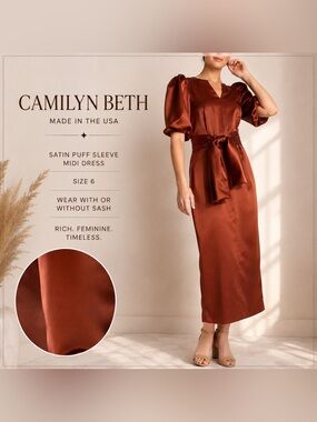 Fall Wedding Guest Midi Dress | Size 6 | Made in USA